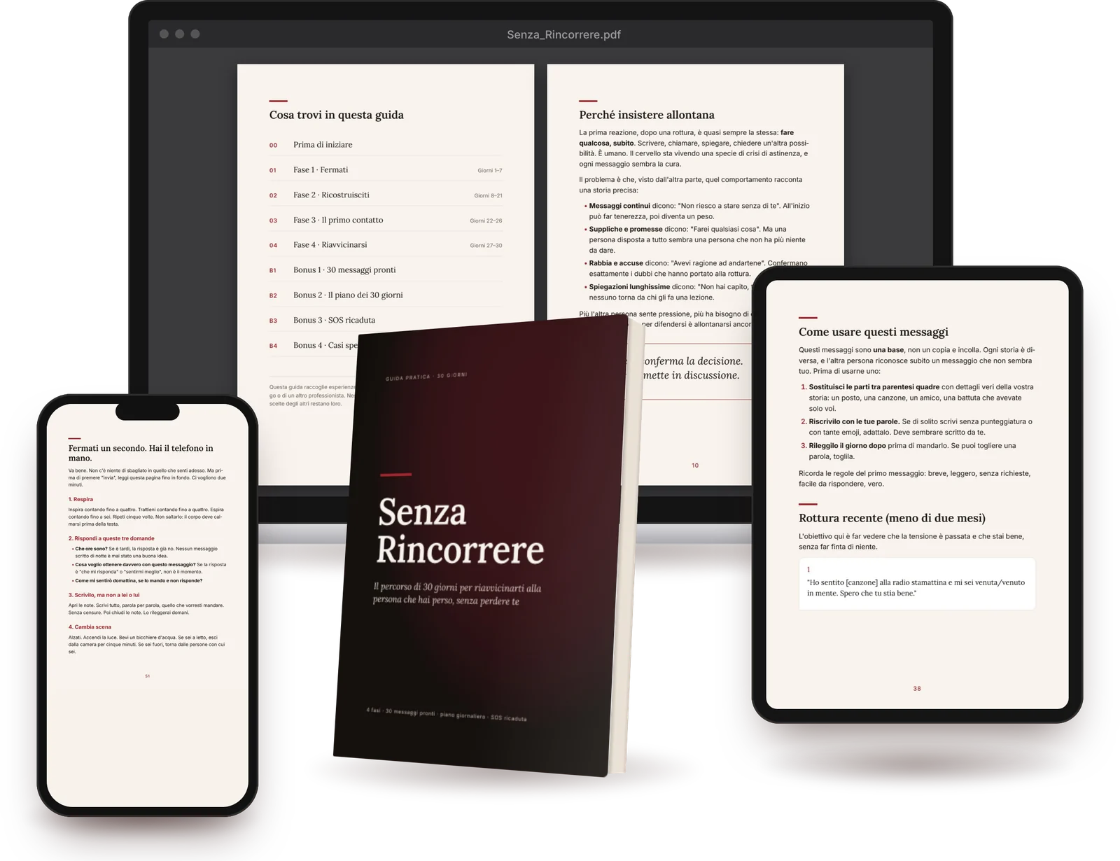 La guida Senza Rincorrere su libro, telefono, tablet e computer